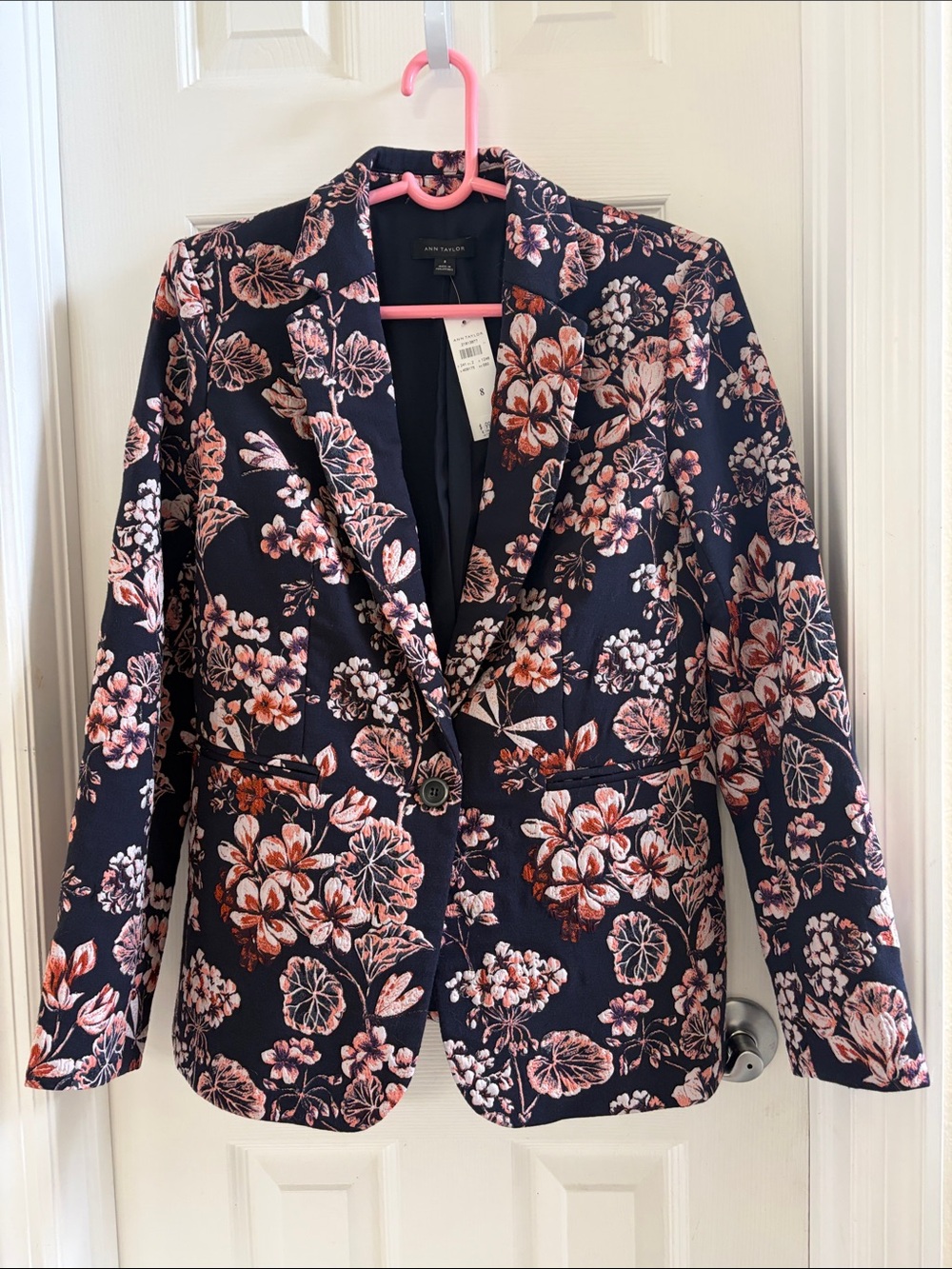 Ann Taylor Black Blazer with Salmon/Pink Floral Print